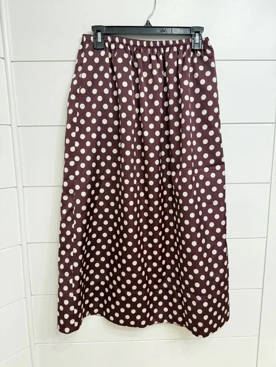 NEW Zara Maroon Polka Dot Midi Skirt Size Small 36343 - Picture 4 of 11
